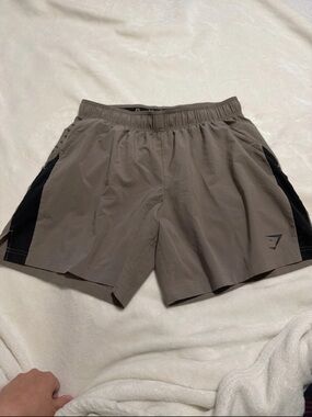 Gymshark Men's Athletic Shorts in Taupe with Black Panels